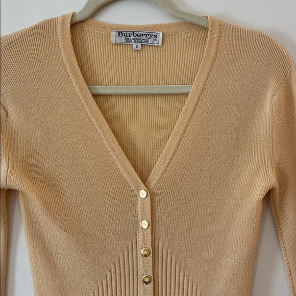 Vintage Burberry Ribbed Wool Cardigan Butter Yellow Tan Women's size Small - Picture 2 of 8